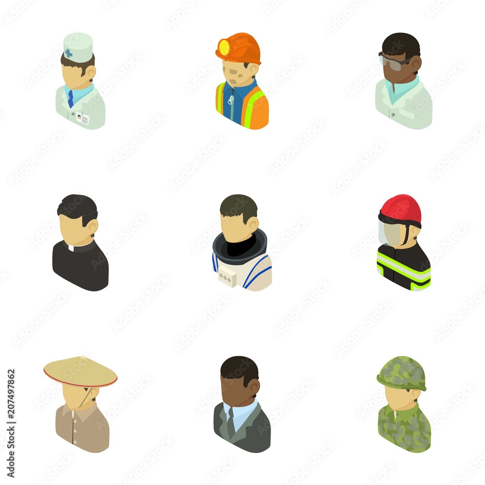 Poster appearance of people icons set. isometric set of 9 appearance of people vector icons for web isolate