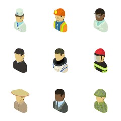 Appearance of people icons set. Isometric set of 9 appearance of people vector icons for web isolated on white background
