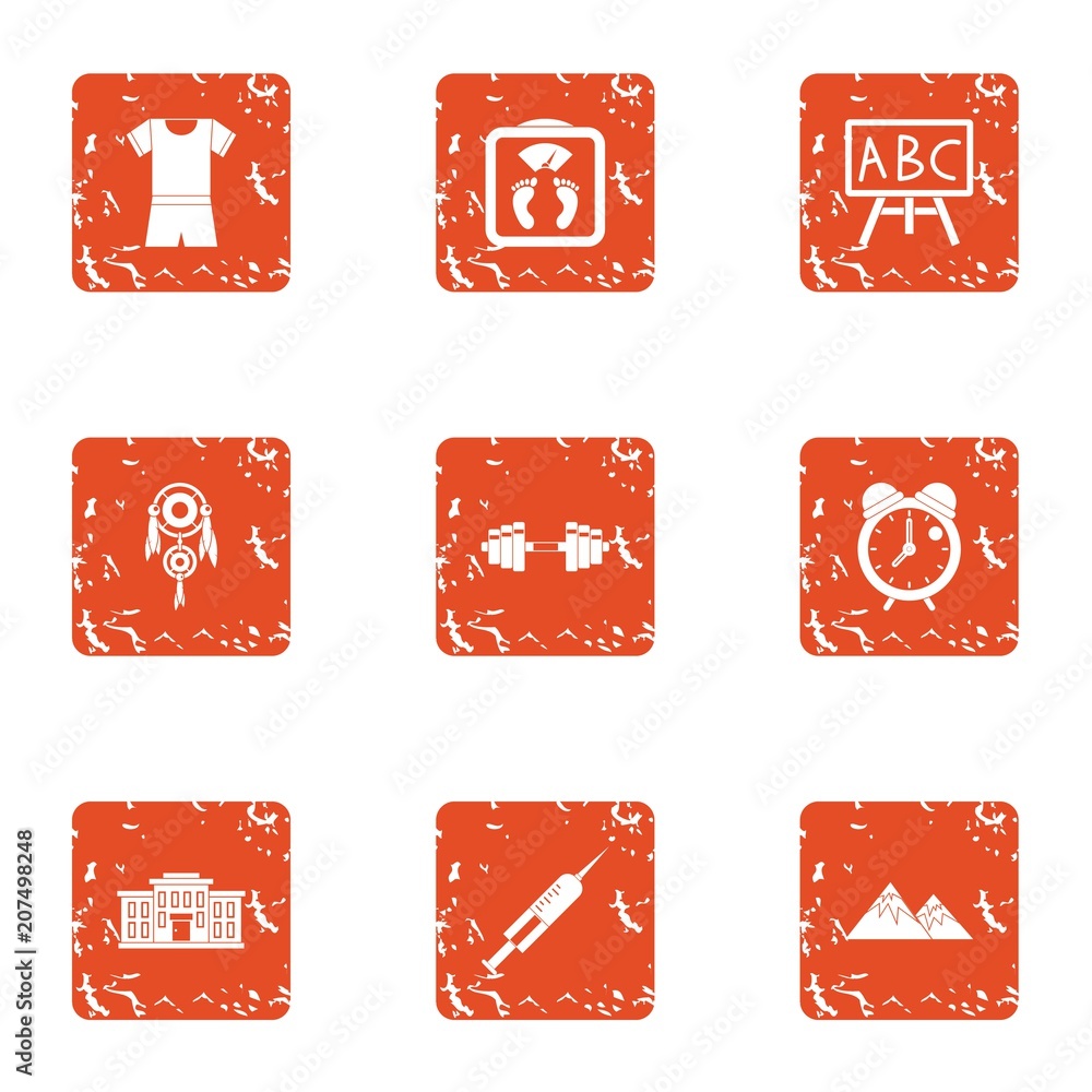 Poster adolescent icons set. grunge set of 9 adolescent vector icons for web isolated on white background