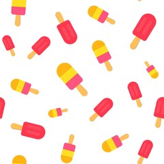 Ice Cream repeat seamless pattern in trandy paper cut style.. Tasty summer bright icecream stick on white background for package design Vector card illustration in papercutting art style