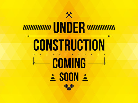 Under construction sign, yellow geometric background, vector illustration