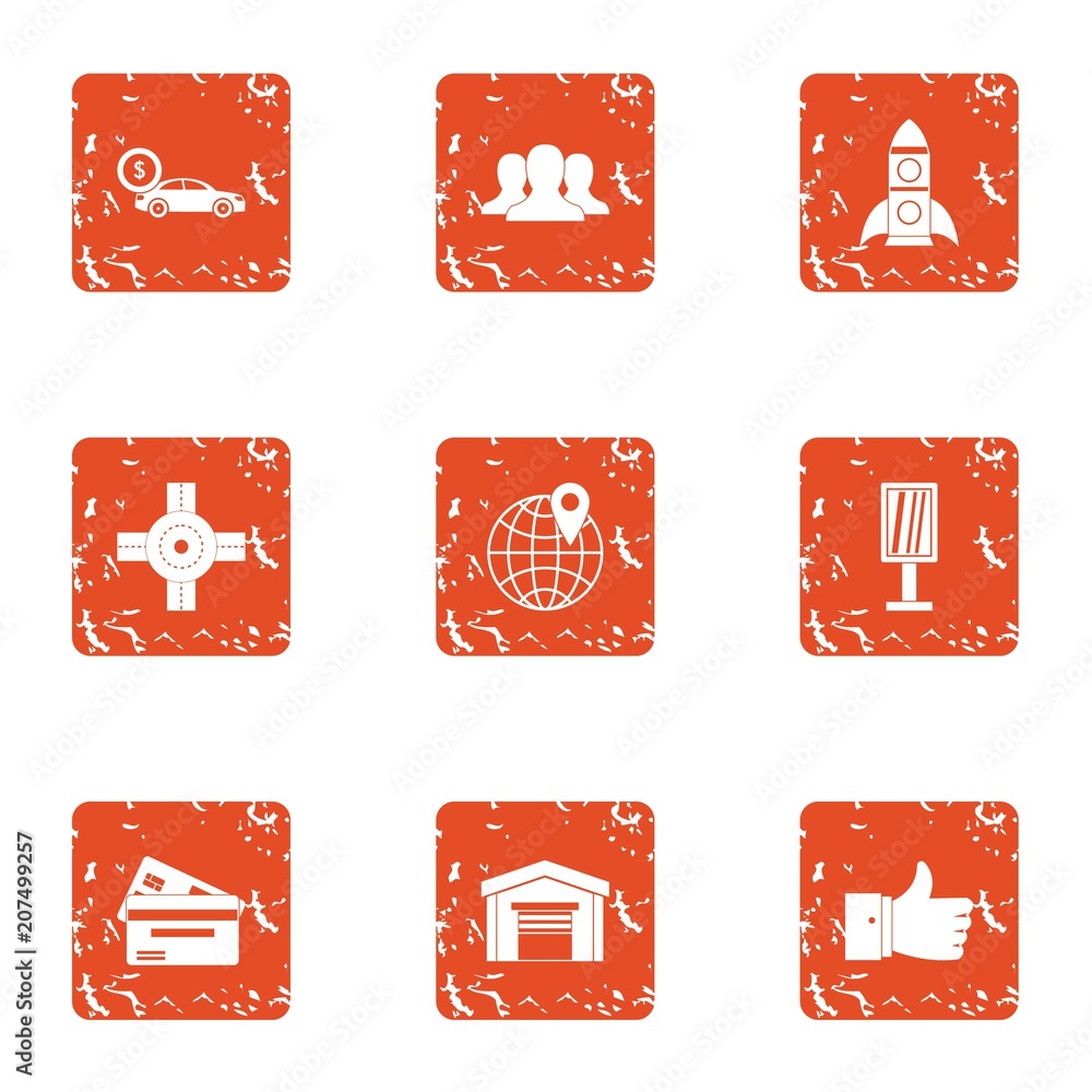 Poster toll highway icons set. grunge set of 9 toll highway vector icons for web isolated on white backgrou