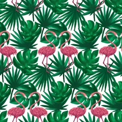 Fotobehang Tropische Bladeren Flamingos Nature Leaf Seamless Pattern  © anna_leni