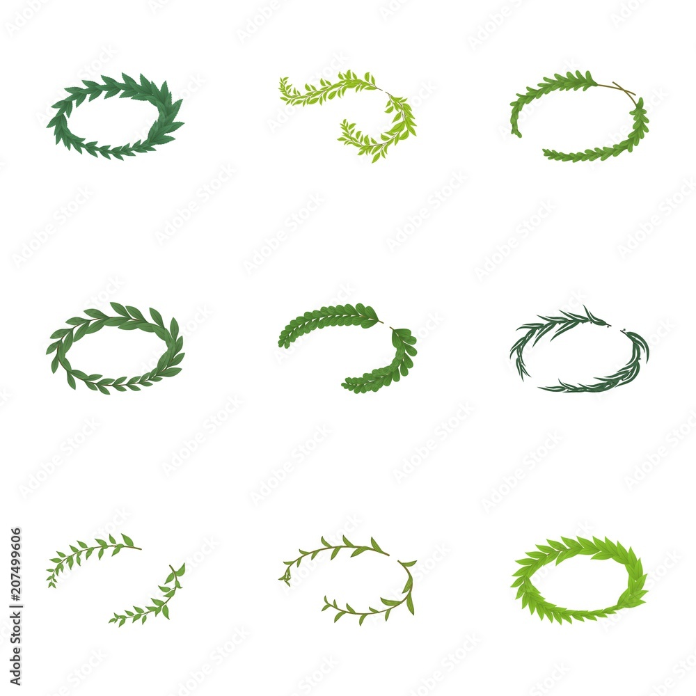 Poster wreath icons set. isometric set of 9 wreath vector icons for web isolated on white background
