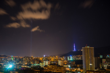 Fototapeta premium Night sky over new centre of Tbilisi city