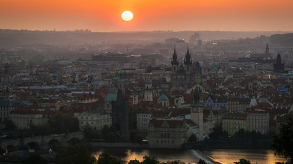 sunrise over the old town district - Sonneaufgang über der Altstadt