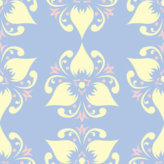 Floral seamless pattern. Pale blue background with beige and pink flower elements