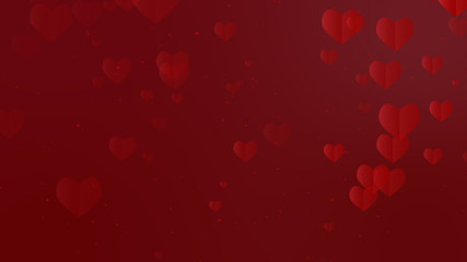 abstract christmas gradient red gradient background with bokeh glitter and red hearts shape flowing, happy holiday for woman, wedding, celebration with sweet and romantic moment