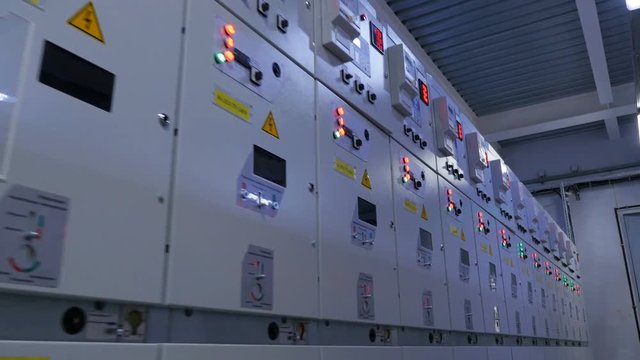 boxes row of electrical appliances with illuminated buttons