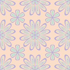 Seamless floral pattern. Beige violet and blue background
