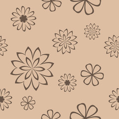 Brown floral seamless pattern on beige background