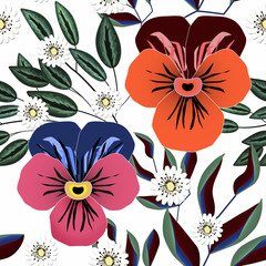 Seamless retro floral pattern . Bright viola on a white background.