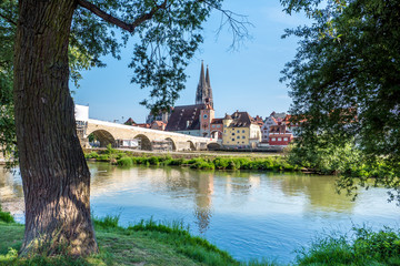 Fototapeta na wymiar Am Ufer der Donau in Regensburg