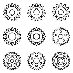 Set of gear wheel icons. Vector thin line