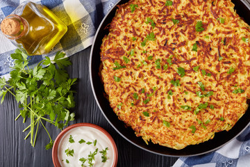 delicious hot swiss rosti in a skillet