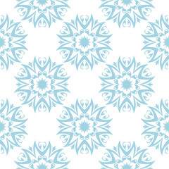 Blue floral seamless pattern on white background