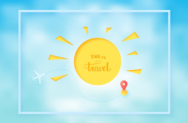 Time to travel banner with handwritten lettering. Vector illustration.