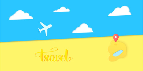Time to travel banner with handwritten lettering. Vector illustration.