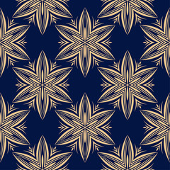 Golden floral seamless design on blue background