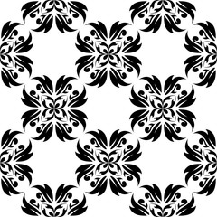 Black floral seamless pattern on white background