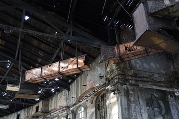 Old abandoned train repair factory (Reichsbahnausbesserungswerk / altes Bahnhofsgebäude) in Leipzig, Germany