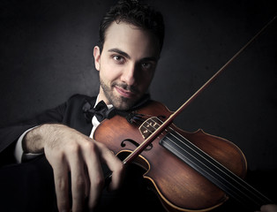 Passionate violinist playing