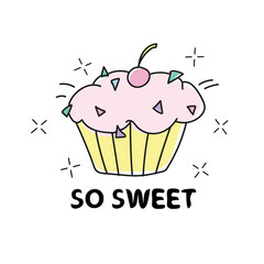 So Sweet cupcake illustration design - Textile graphic print