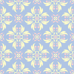 Fototapeta na wymiar Floral seamless pattern. Pale blue background with beige and pink flower elements