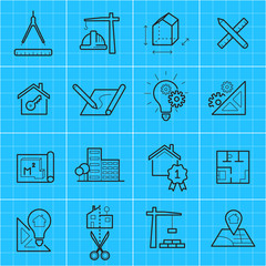 Engineering icon, simple line design, architecture and construction elements, vector illustration