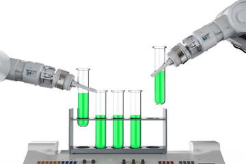 robotic hands working on test tubes .