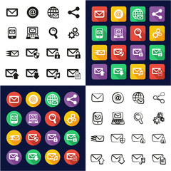 Email Icons All in One Icons Black & White Color Flat Design Freehand Set
