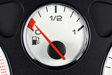 fuel gauge in car dashboard - empty
