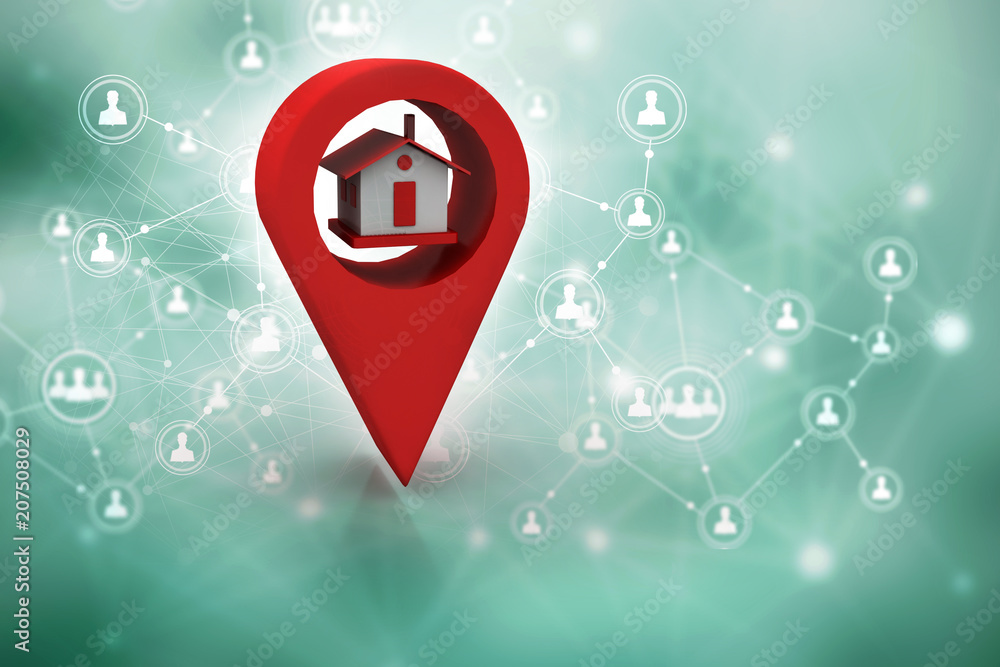 Aufkleber 3d illustration search for property.a map with large red gps pointer containing