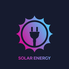 Solar energy vector icon, sun and electric plug