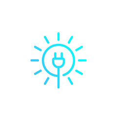 Solar energy, sun and electric plug, vector linear logo