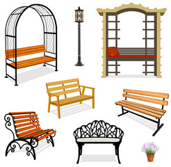 Set of benches, arches, lantern.