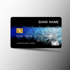 Realistic detailed credit card . Blue and black color on the gray background.