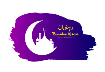 Ramadan kareem background, illustration with arabic lanterns and golden ornate crescent, on starry background with clouds. EPS 10 contains transparency.