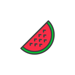 Watermelon slice filled outline icon, line vector sign, linear colorful pictogram isolated on white. Summer fruit symbol, logo illustration. Pixel perfect vector graphics
