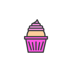 Cream cupcake filled outline icon, line vector sign, linear colorful pictogram isolated on white. Muffin symbol, logo illustration. Pixel perfect vector graphics