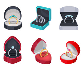 Gold and Silver Rings with Stones in Gift Box