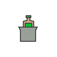 Alcoholic drink in a ice bucket filled outline icon, line vector sign, linear colorful pictogram isolated on white. Cold drink symbol, logo illustration. Pixel perfect vector graphics