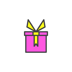Gift box with ribbon filled outline icon, line vector sign, linear colorful pictogram isolated on white. Present symbol, logo illustration. Pixel perfect vector graphics