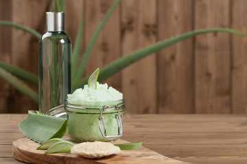 Handmade Aloe Scrub. Aloe Vera Leaf. Spa Room.