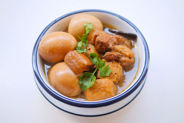 Eggs and pork tofu in sweet sauce,Thai food
