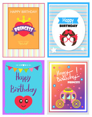 Happy Birthday Various Cards Vector Illustration