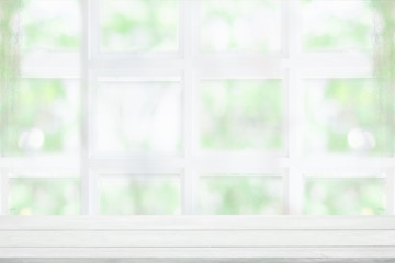 Empty wooden table and window room interior decoration background, product montage display,can be used for display or montage your products.Mock up for display of product.