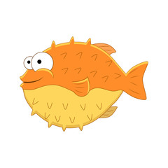 Cute cartoon puffer fish. Vector illustration  isolated on white