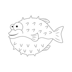 Colorless funny cartoon puffer fish. Vector illustration. Colori
