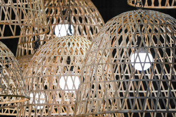 creative applied modern and vintage local peoples' idea from Thailand chicken coop to luxury chandelier, made from bamboo plate.
